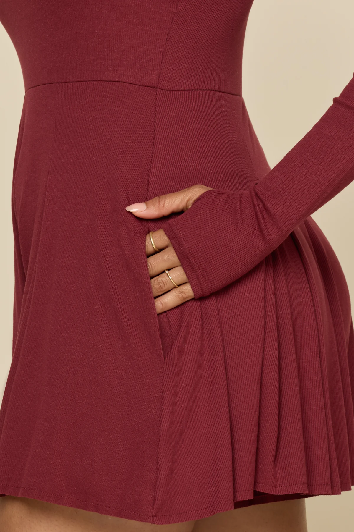 Go with the Flow Long Sleeve Romper - Crimson - Image 3
