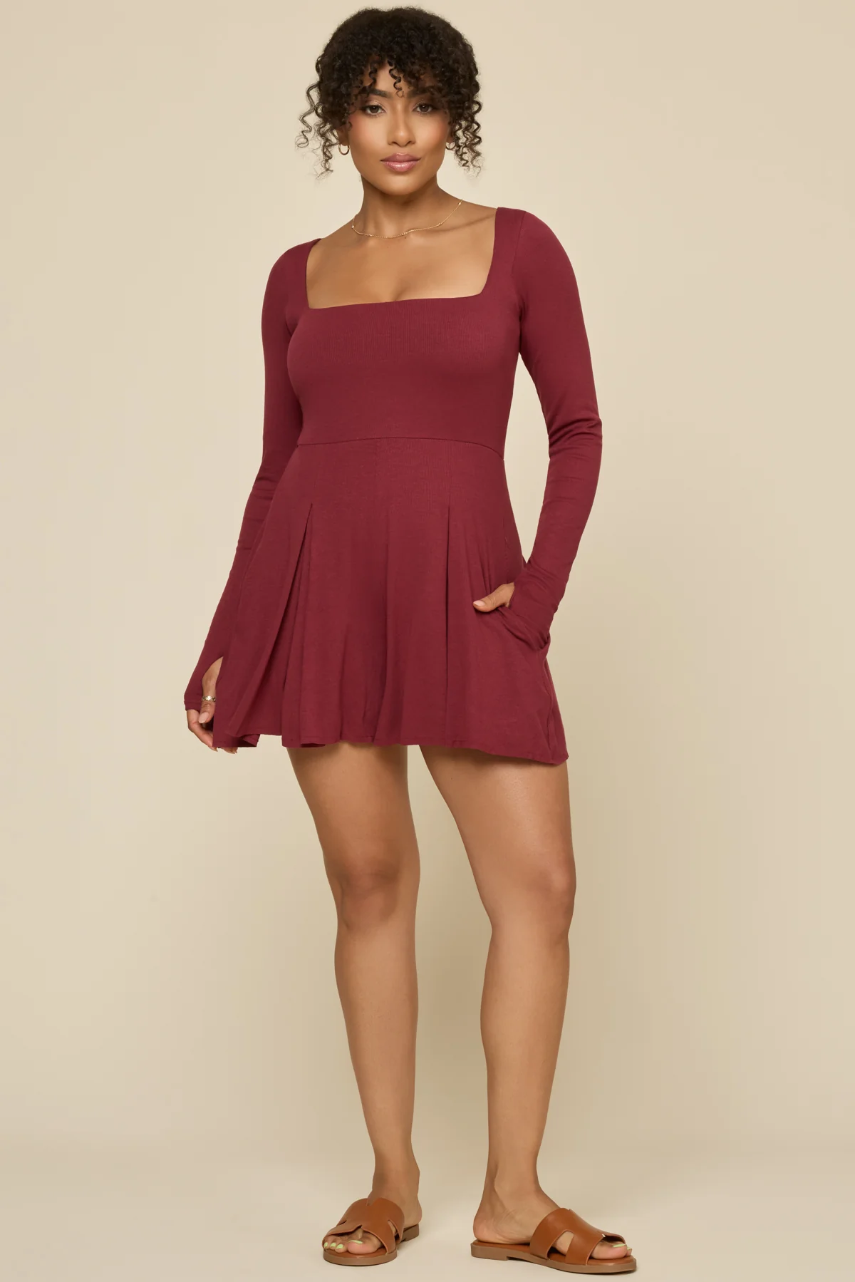 Go with the Flow Long Sleeve Romper - Crimson - Image 6
