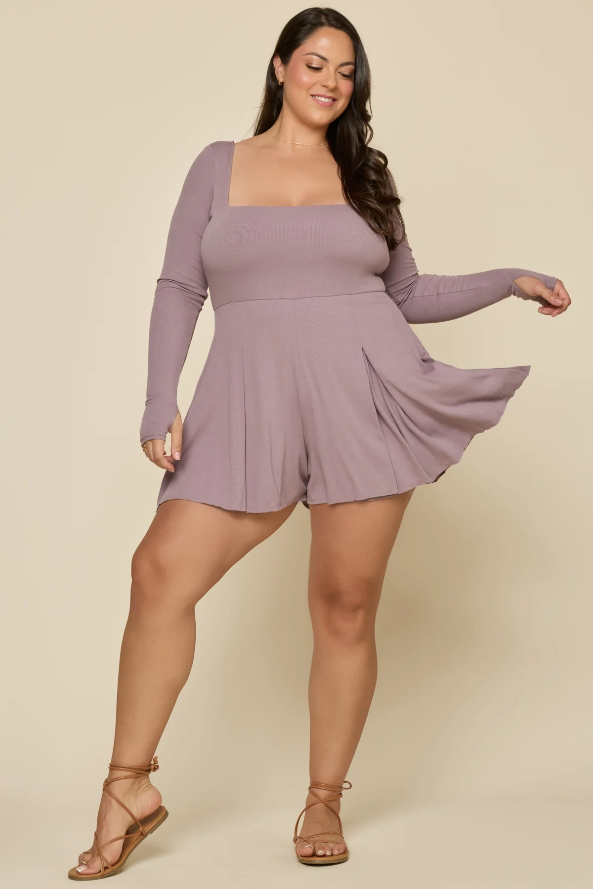 Go with the Flow Long Sleeve Romper - Dusty Mauve - Image 2