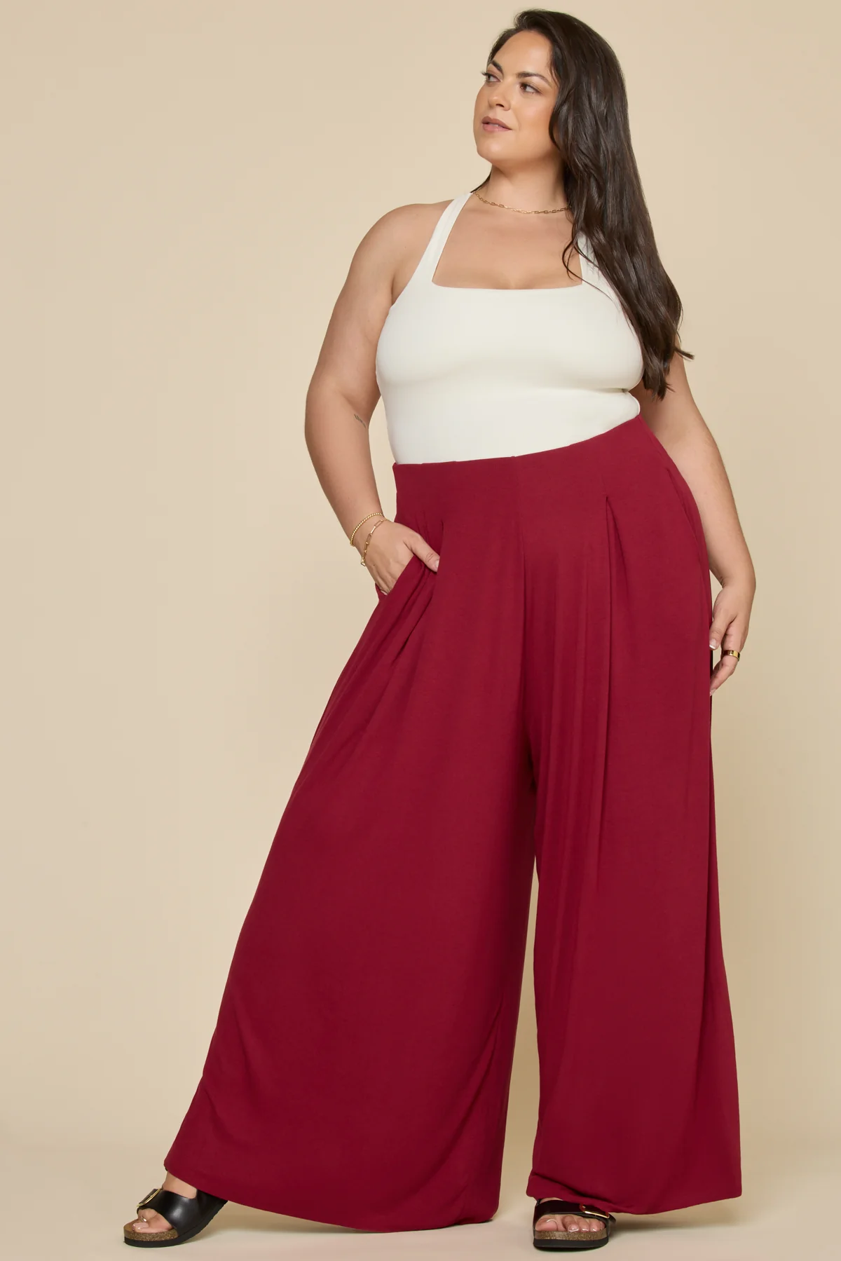 Go with the Flow Wide Leg Pant - Deep Cherry - Image 2
