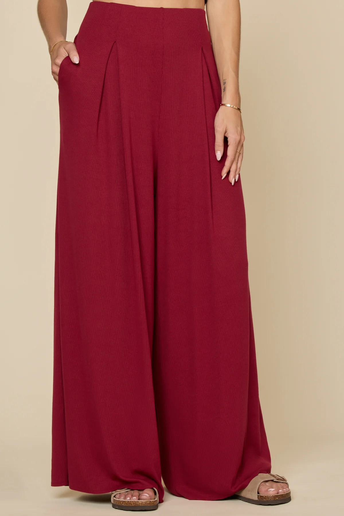 Go with the Flow Wide Leg Pant - Deep Cherry - Image 5
