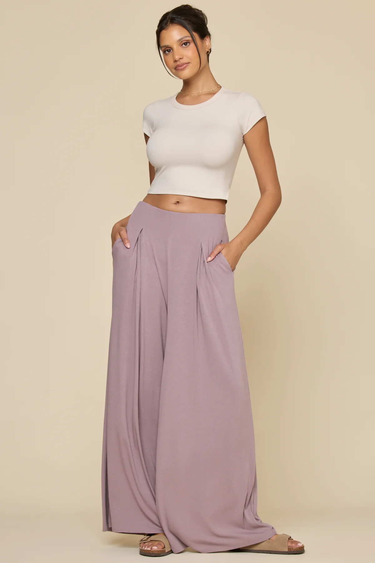 Go with the Flow Wide Leg Pant - Dusty Mauve - Image 6