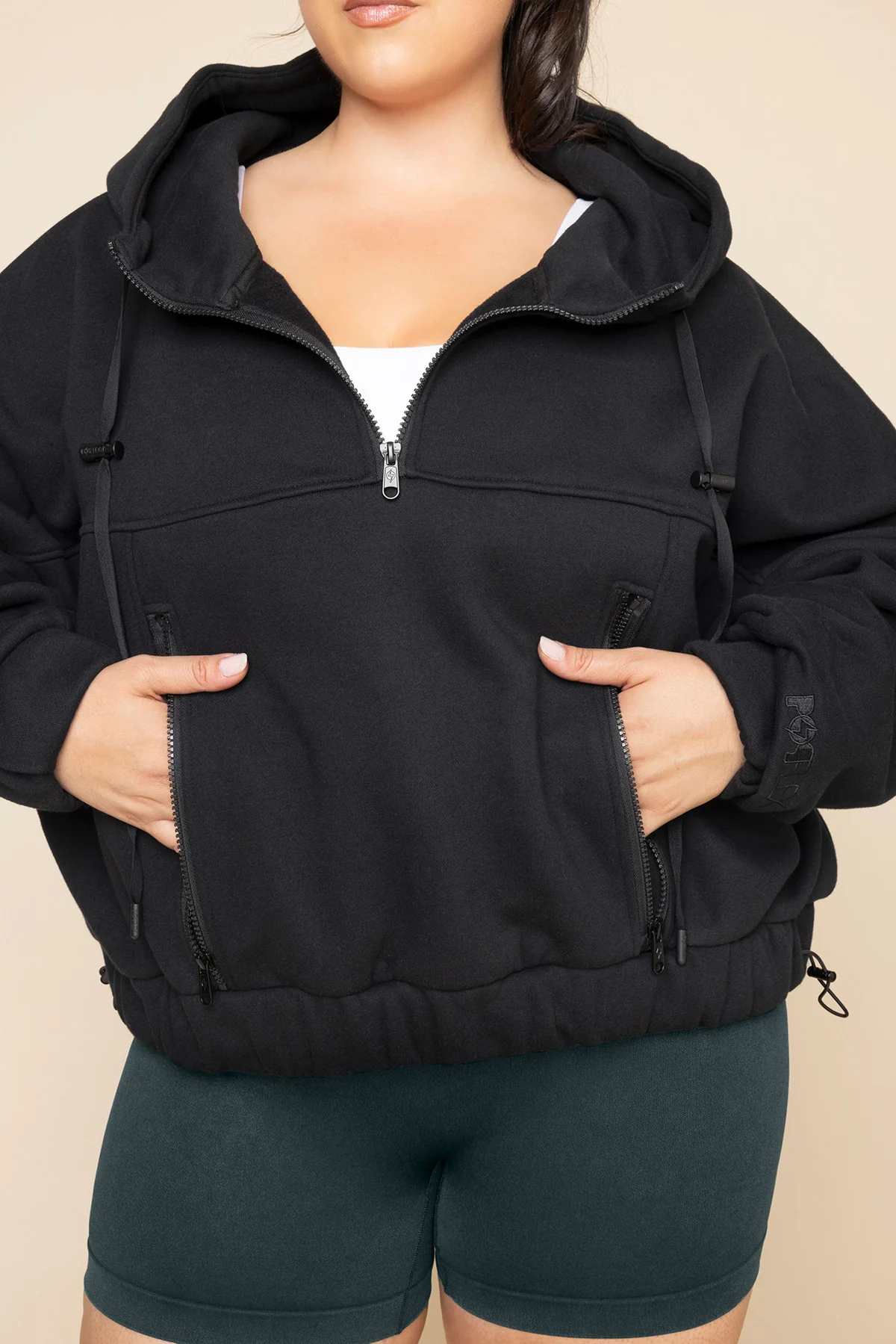 Half Zip Warm Up Hoodie - Black - Image 3