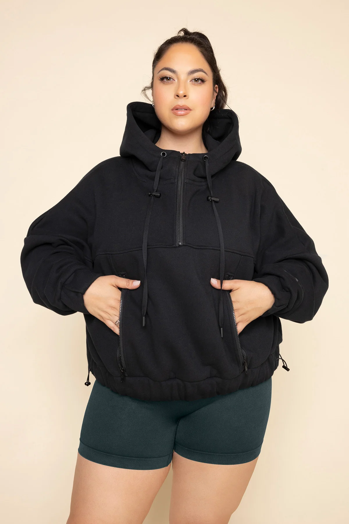 Half Zip Warm Up Hoodie - Black - Image 8