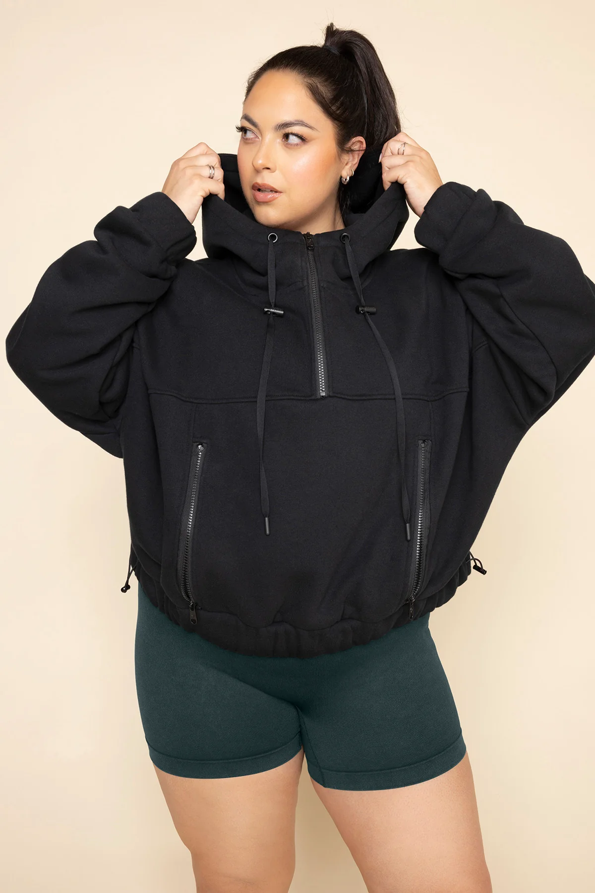 Half Zip Warm Up Hoodie - Black - Image 9