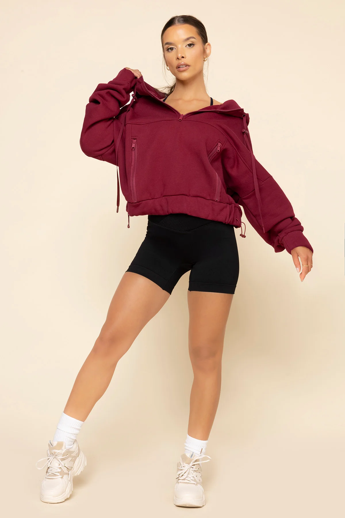 Half Zip Warm Up Hoodie - Crimson - Image 10