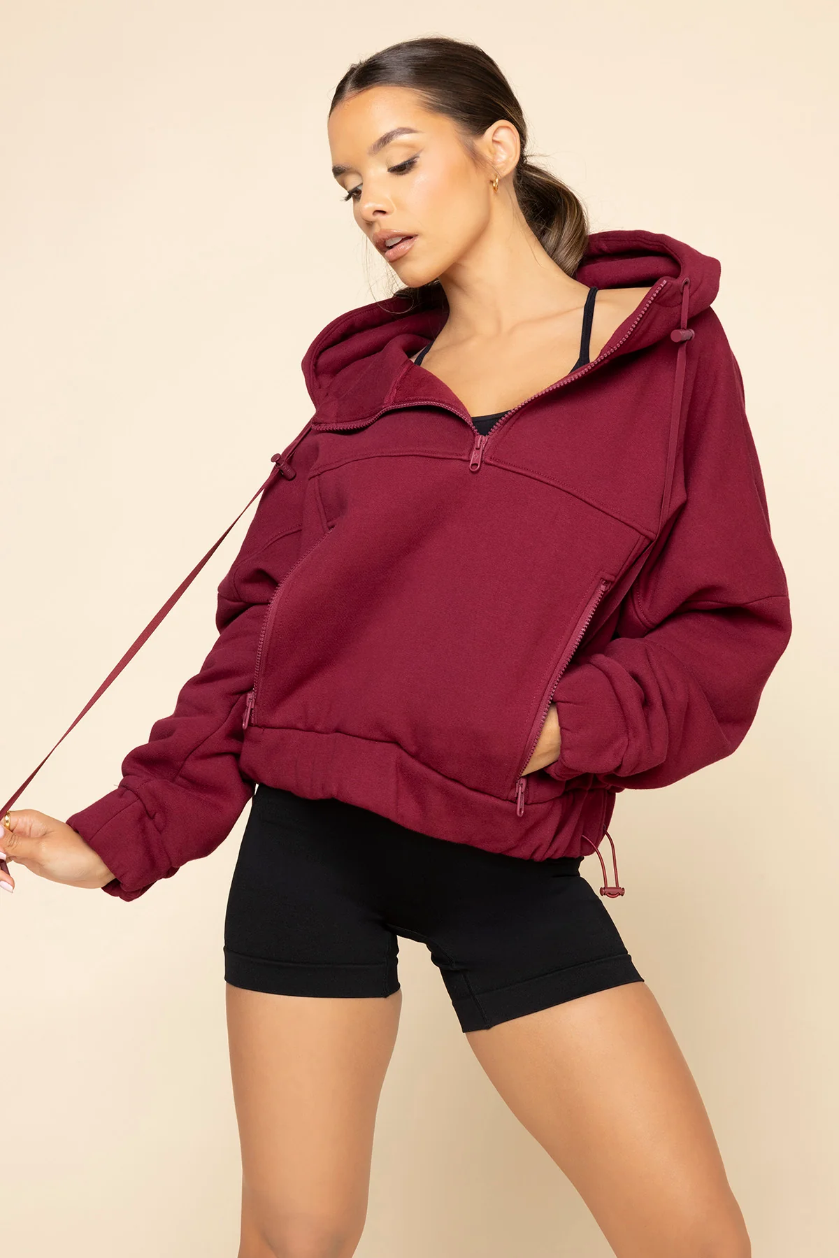 Half Zip Warm Up Hoodie - Crimson - Image 2