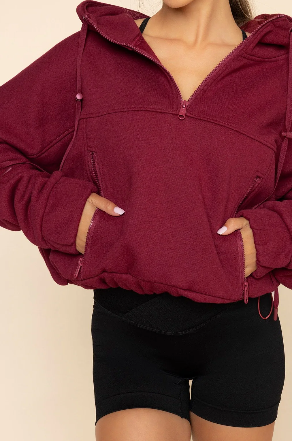 Half Zip Warm Up Hoodie - Crimson - Image 3