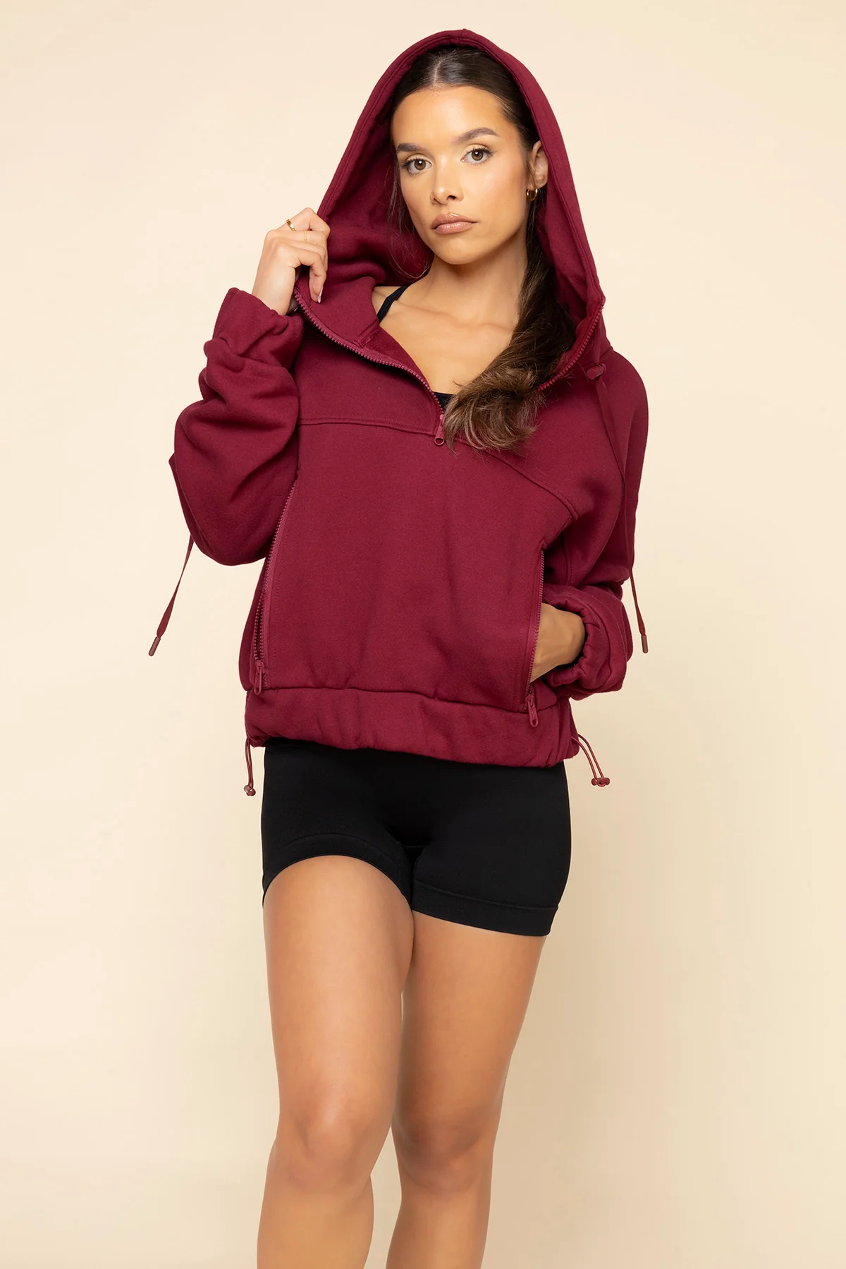 Half Zip Warm Up Hoodie - Crimson - Image 7