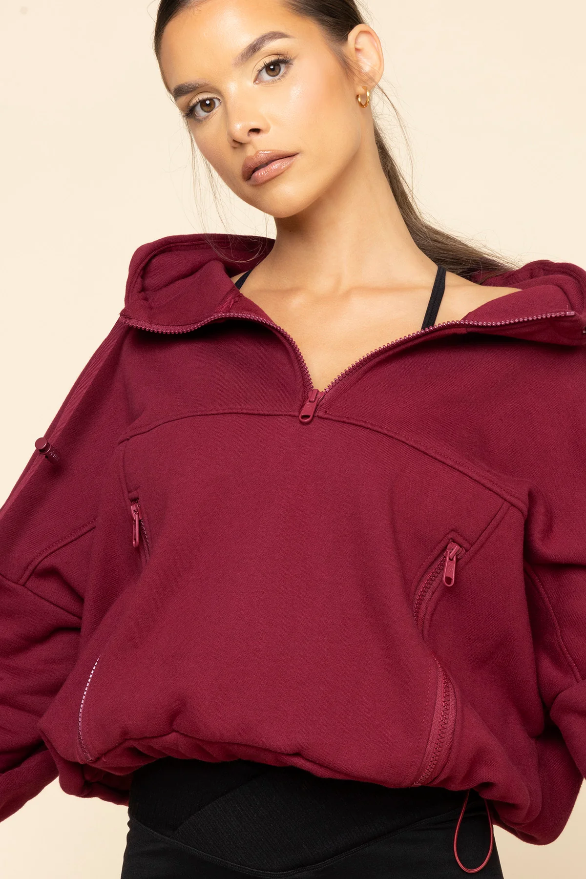 Half Zip Warm Up Hoodie - Crimson - Image 9