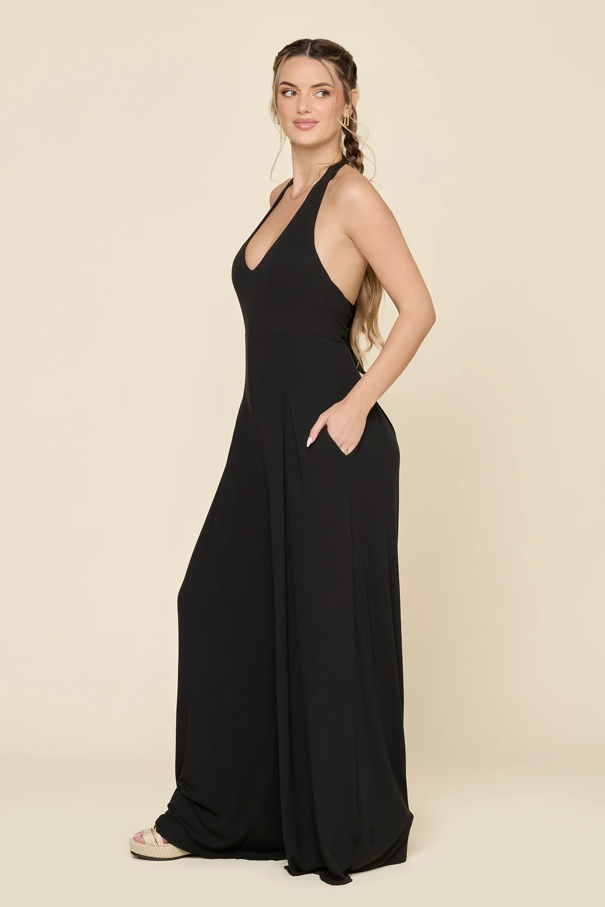 Halter Go with the Flow Jumpsuit - Black - Image 3