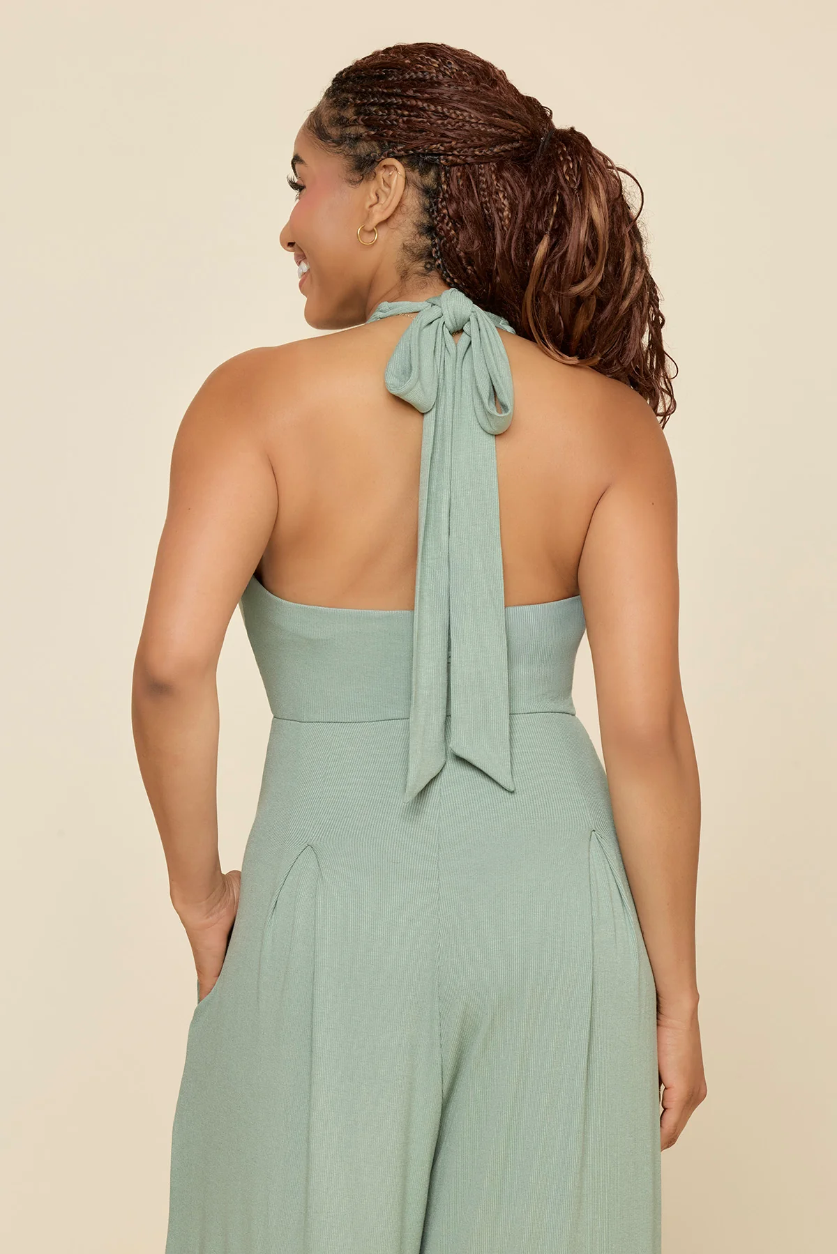 Halter Go with the Flow Jumpsuit - Evening Moss - Image 4