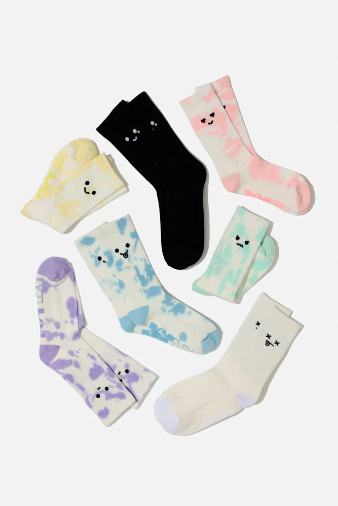 Happy Face Mid-Calf Gym Socks - Yellow Tie Dye - Image 3