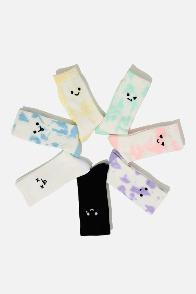 Happy Face Mid-Calf Gym Socks - Yellow Tie Dye - Image 4
