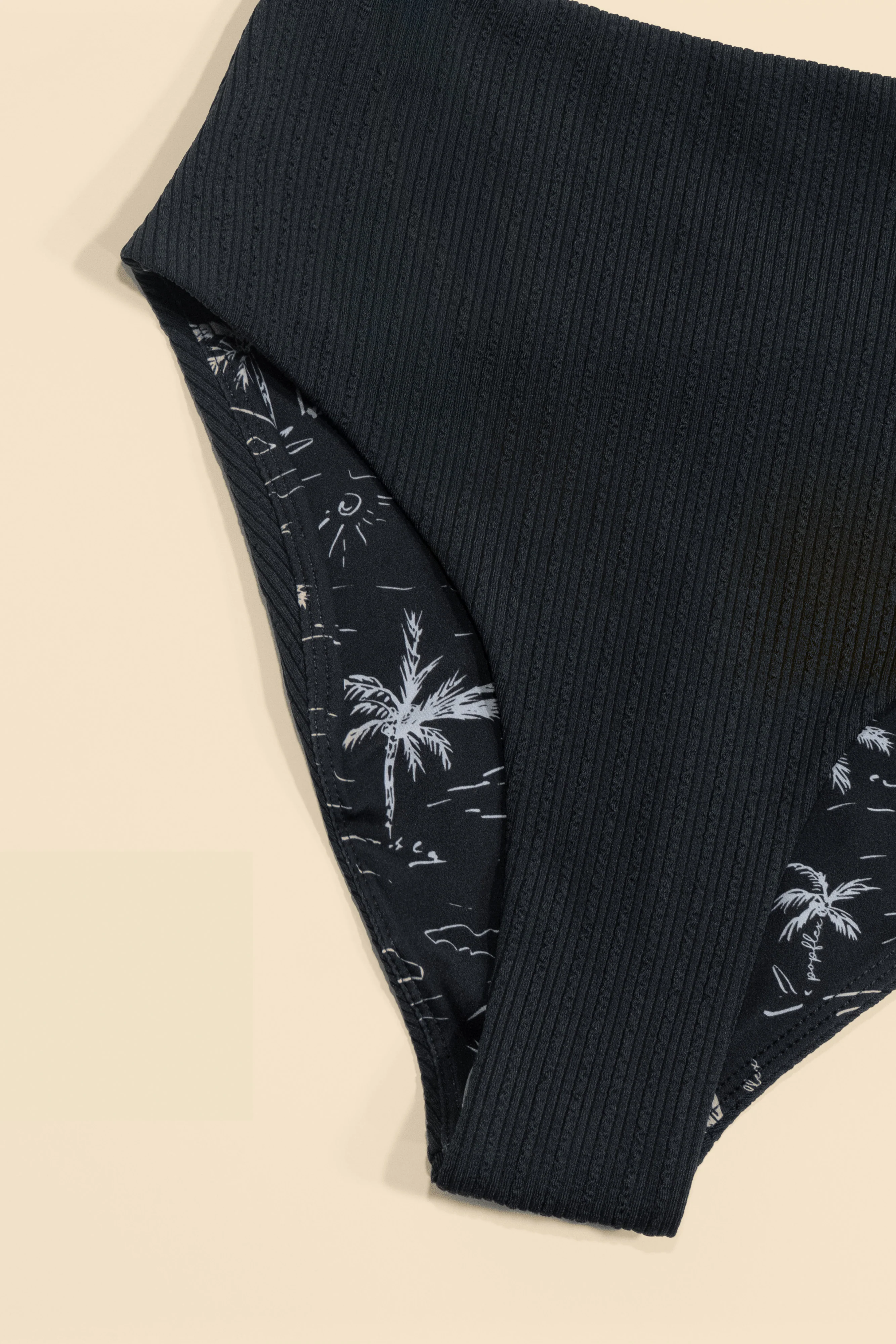 High Tide Cheeky Bikini Bottom - Black Bold Rib - Image 7