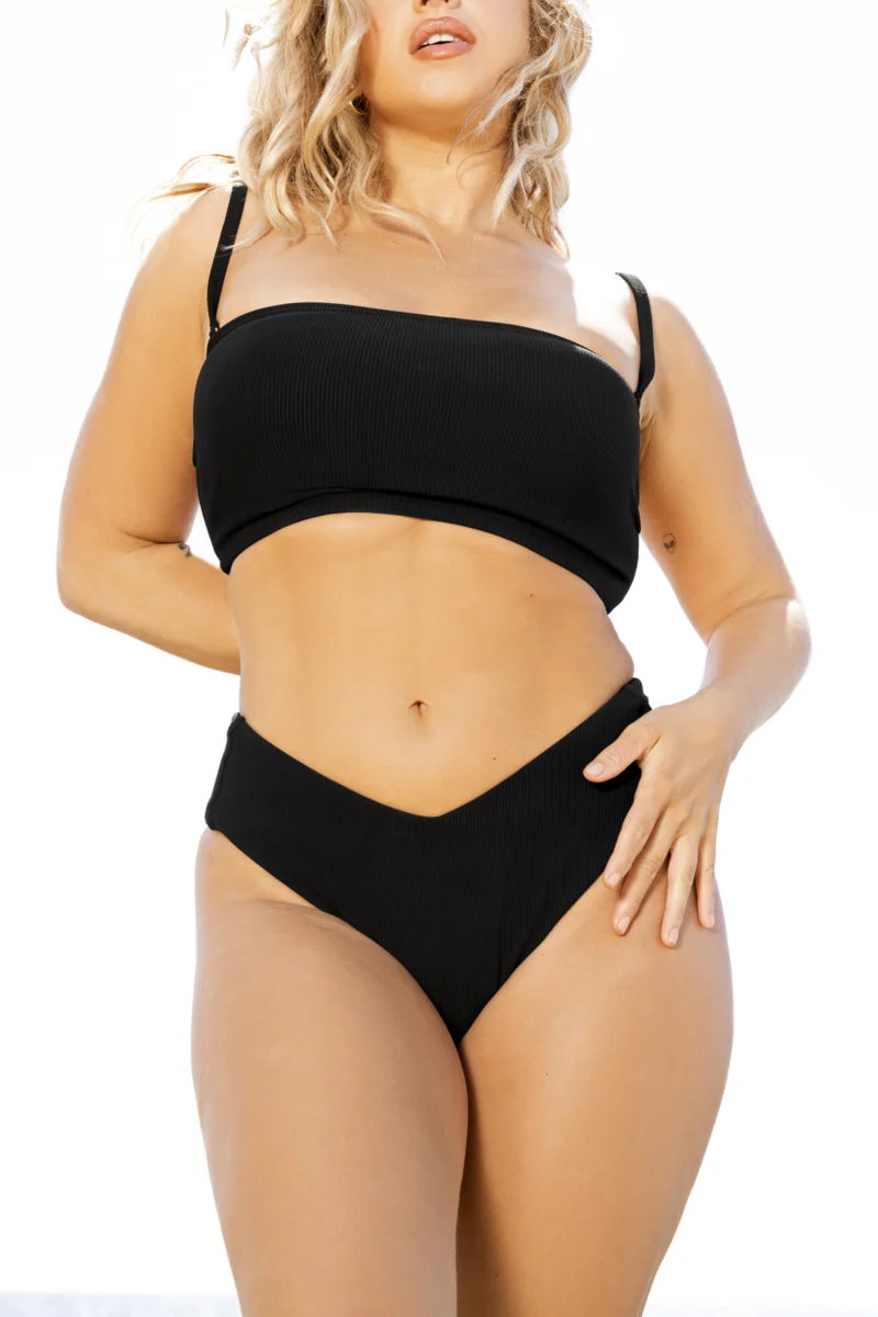 Low Tide Super Cheeky Bikini Bottom - Black Rib - Image 6