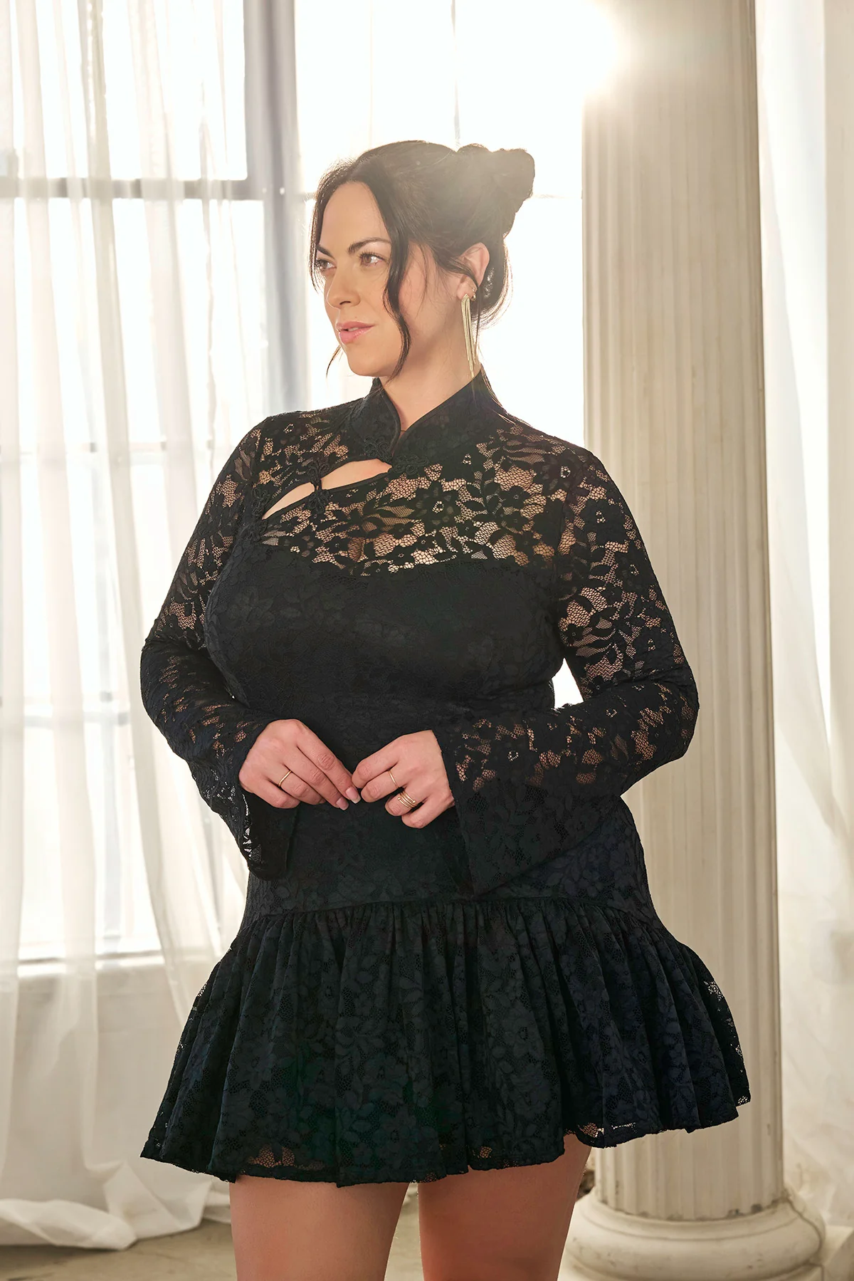 Mandarin Collar Festival Dress - Black - Image 10