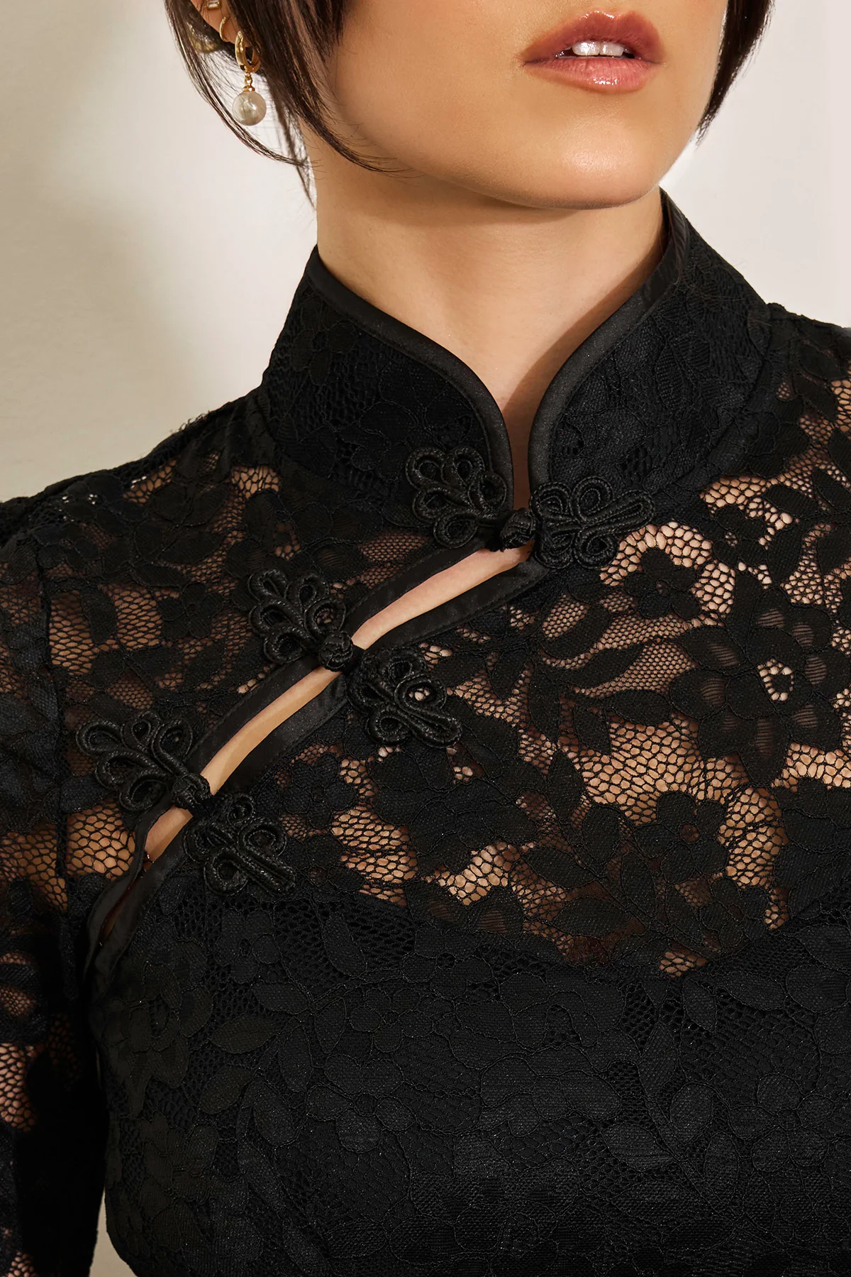 Mandarin Collar Festival Dress - Black - Image 6