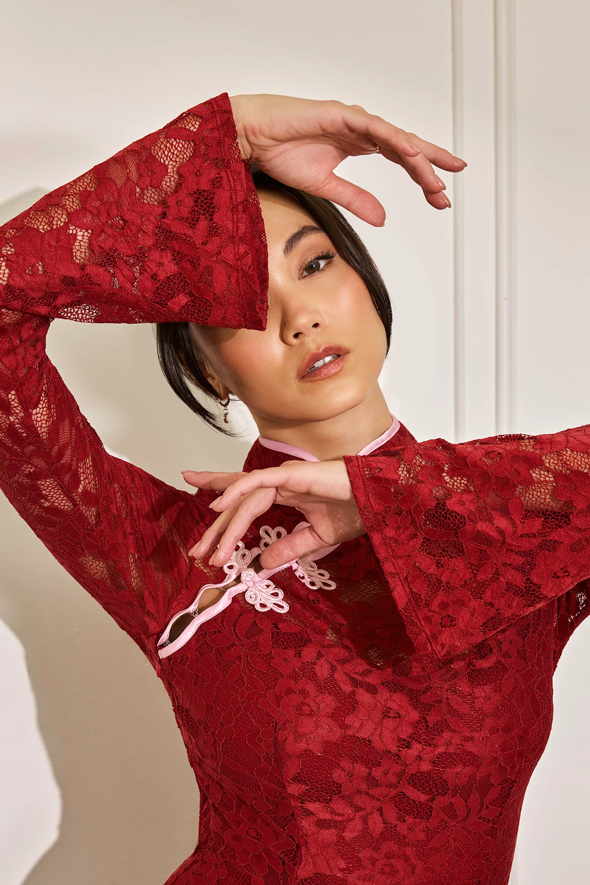 Mandarin Collar Festival Dress - Deep Cherry - Image 6