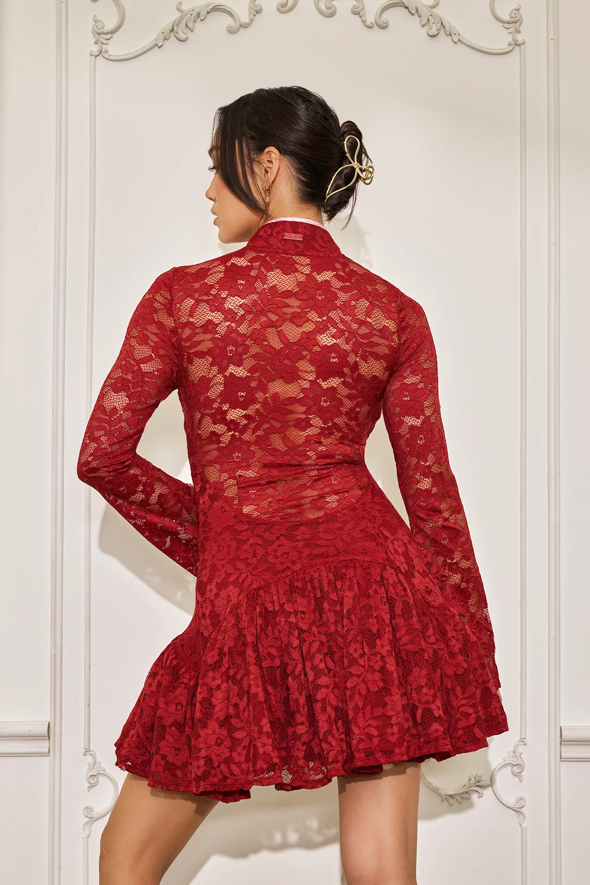 Mandarin Collar Festival Dress - Deep Cherry - Image 8