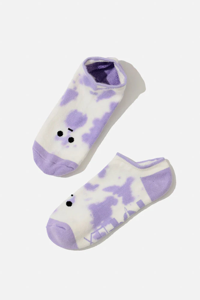 Meh Face Low Rise Socks - Purple Tie Dye - Image 2
