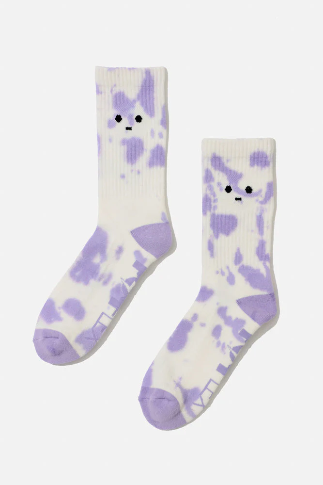 Meh Face Mid-Calf Gym Socks - Purple Tie Dye - Image 3