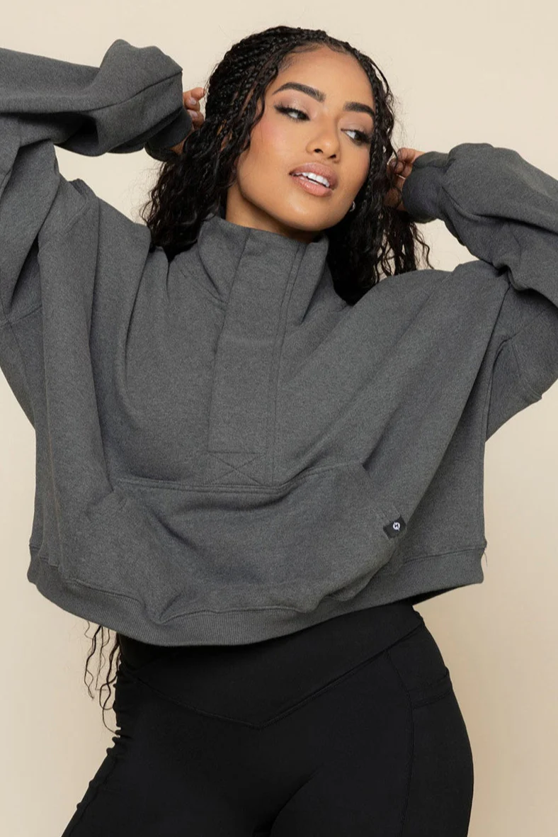 Ooey Gooey Crop Half Zip - Charcoal Heather - Image 11