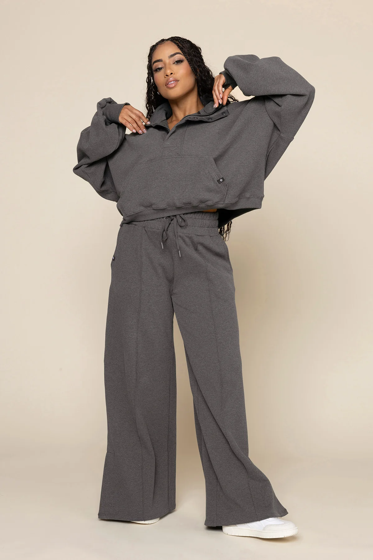 Ooey Gooey Crop Half Zip - Charcoal Heather - Image 2