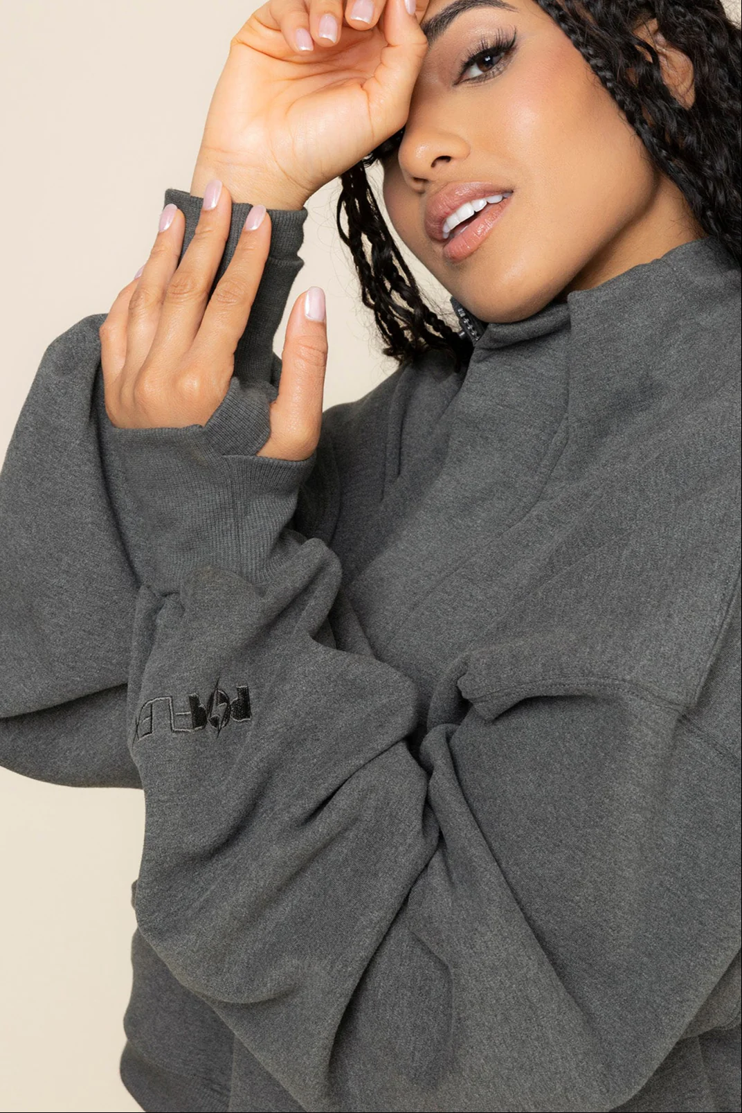 Ooey Gooey Crop Half Zip - Charcoal Heather - Image 5