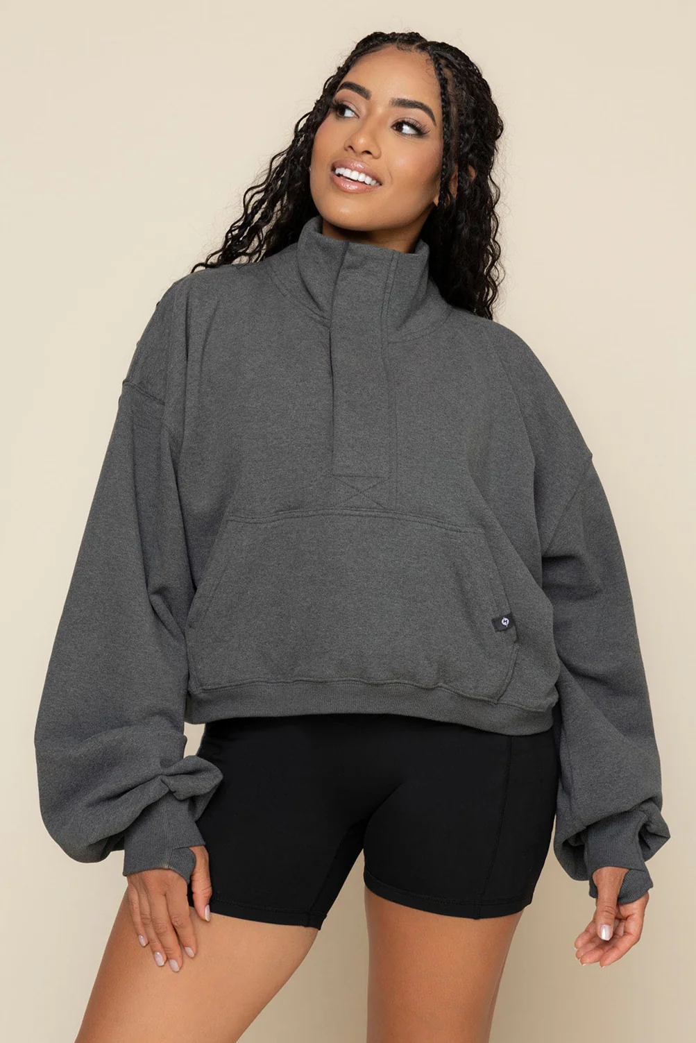 Ooey Gooey Crop Half Zip - Charcoal Heather - Image 6