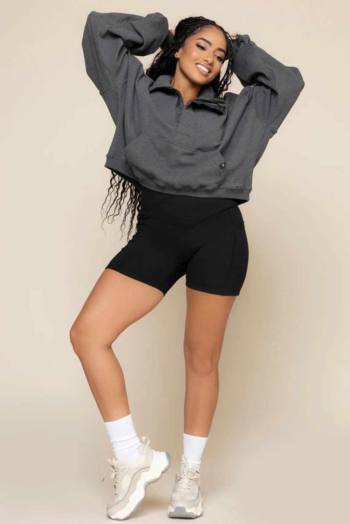 Ooey Gooey Crop Half Zip - Charcoal Heather - Image 9