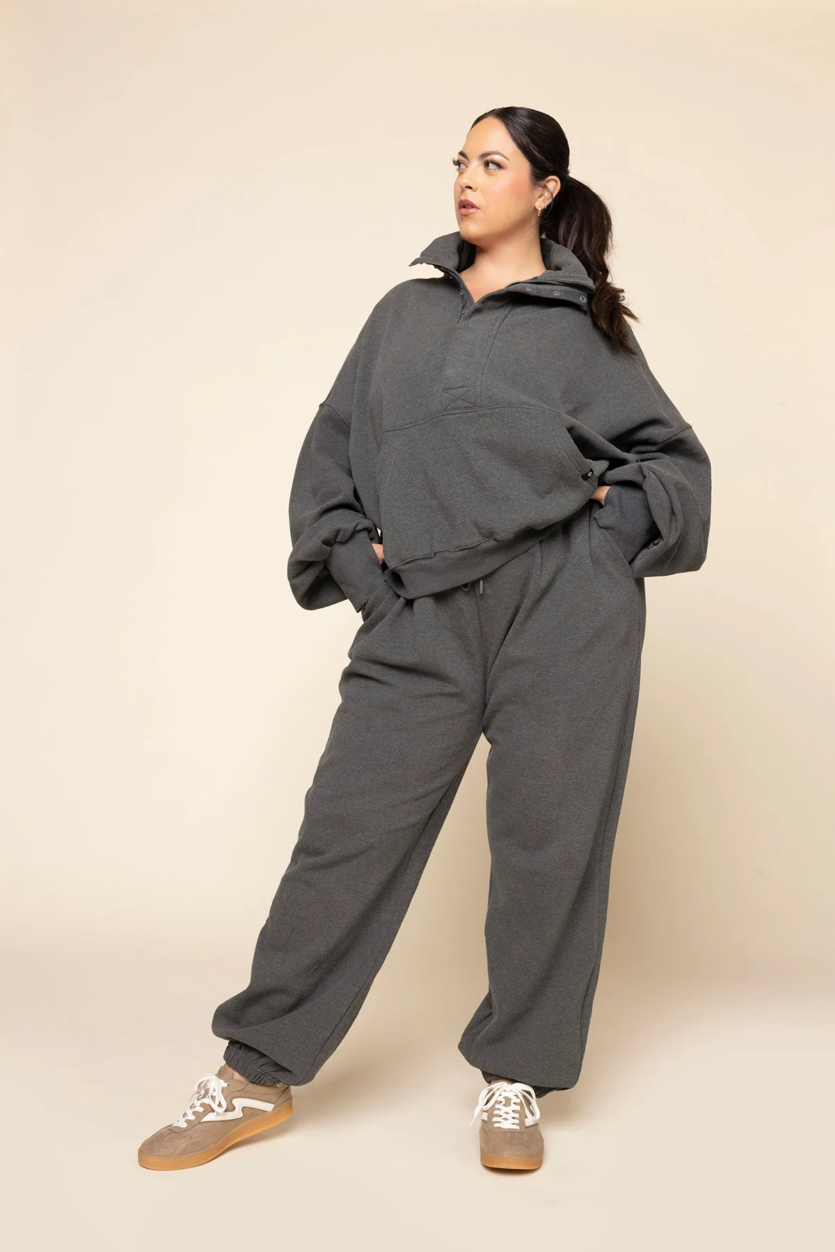 Ooey Gooey Half Zip Sweater - Charcoal Heather - Image 5