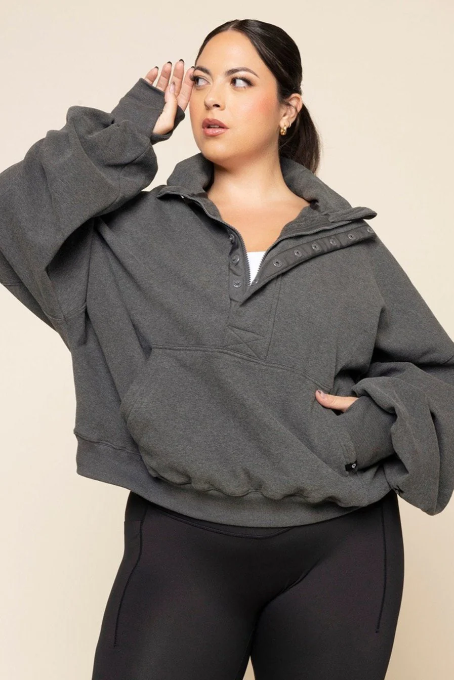 Ooey Gooey Half Zip Sweater - Charcoal Heather - Image 6