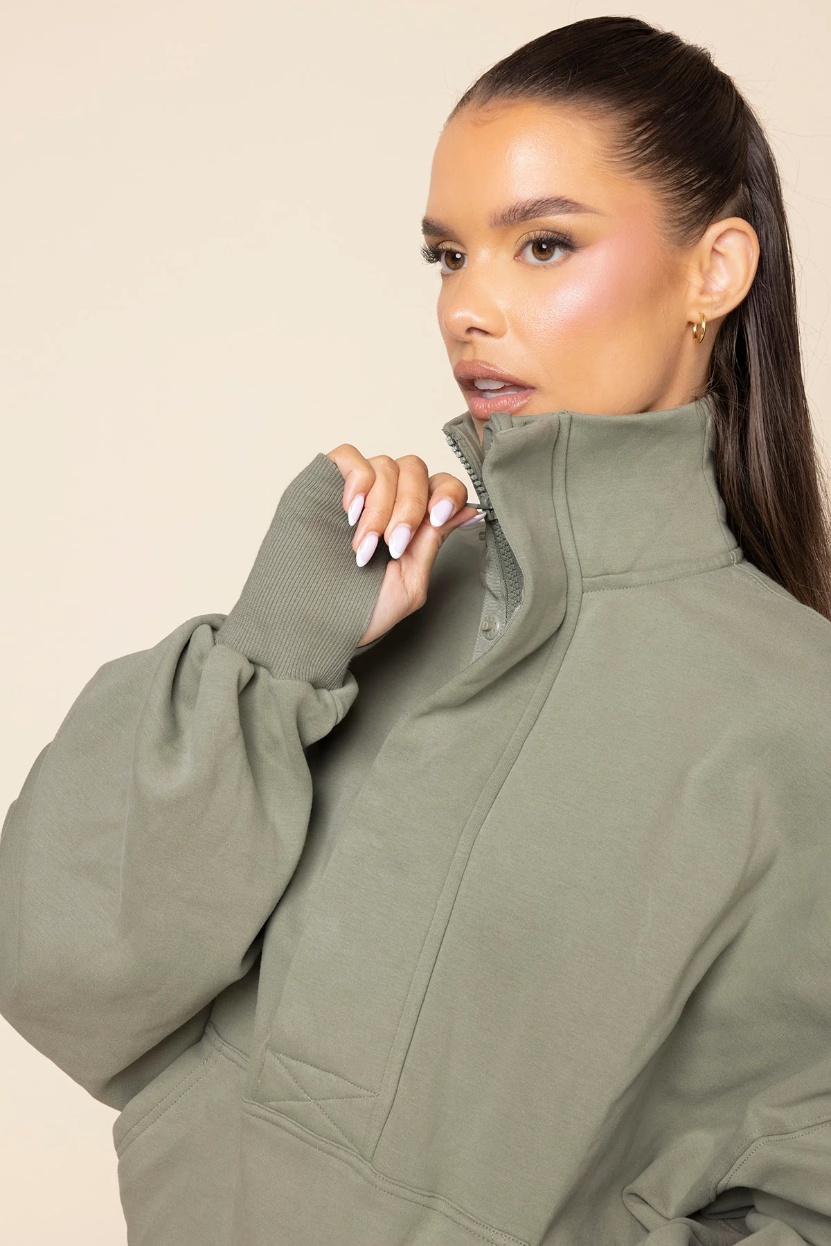 Ooey Gooey Half Zip Sweater - Light Sage - Image 6