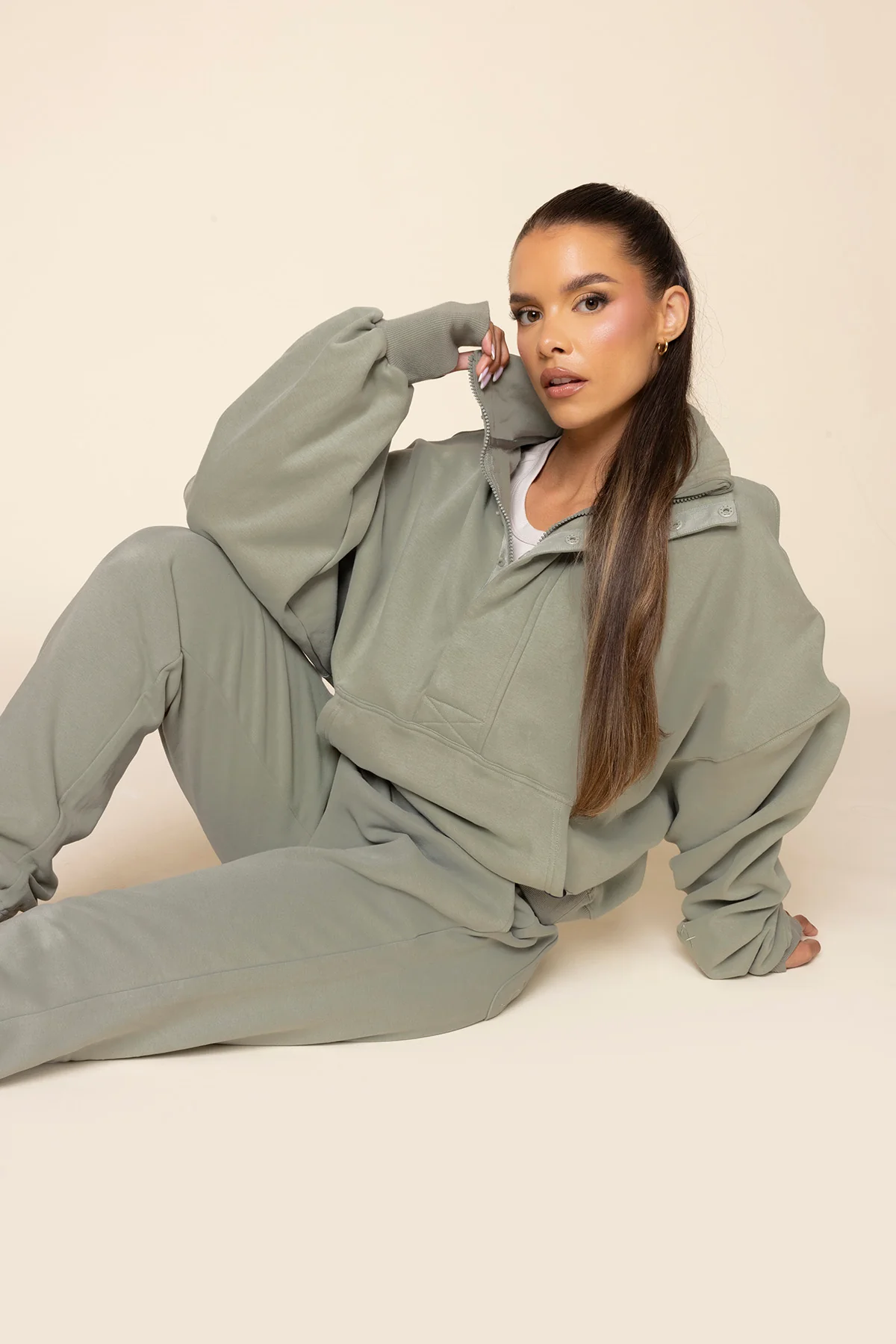 Ooey Gooey Half Zip Sweater - Light Sage - Image 8