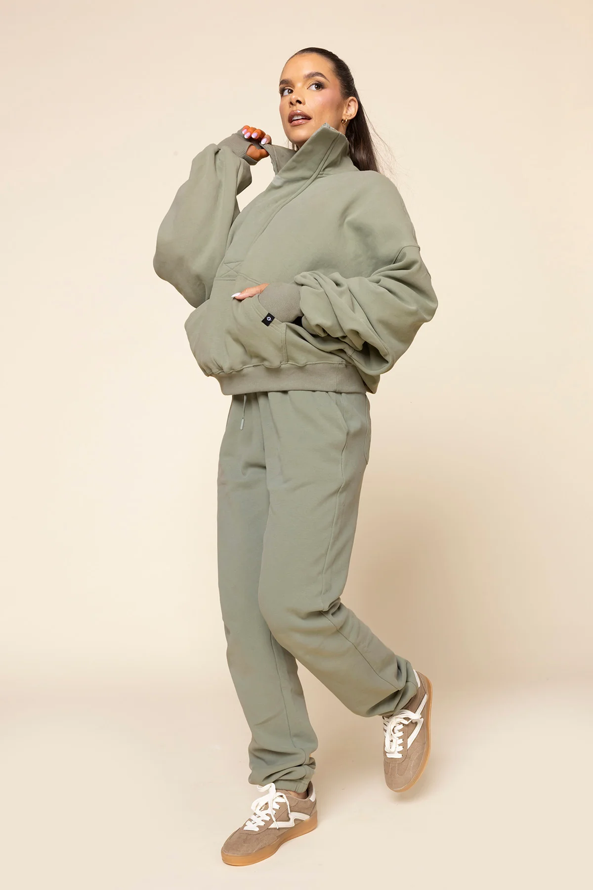 Ooey Gooey Half Zip Sweater - Light Sage - Image 9