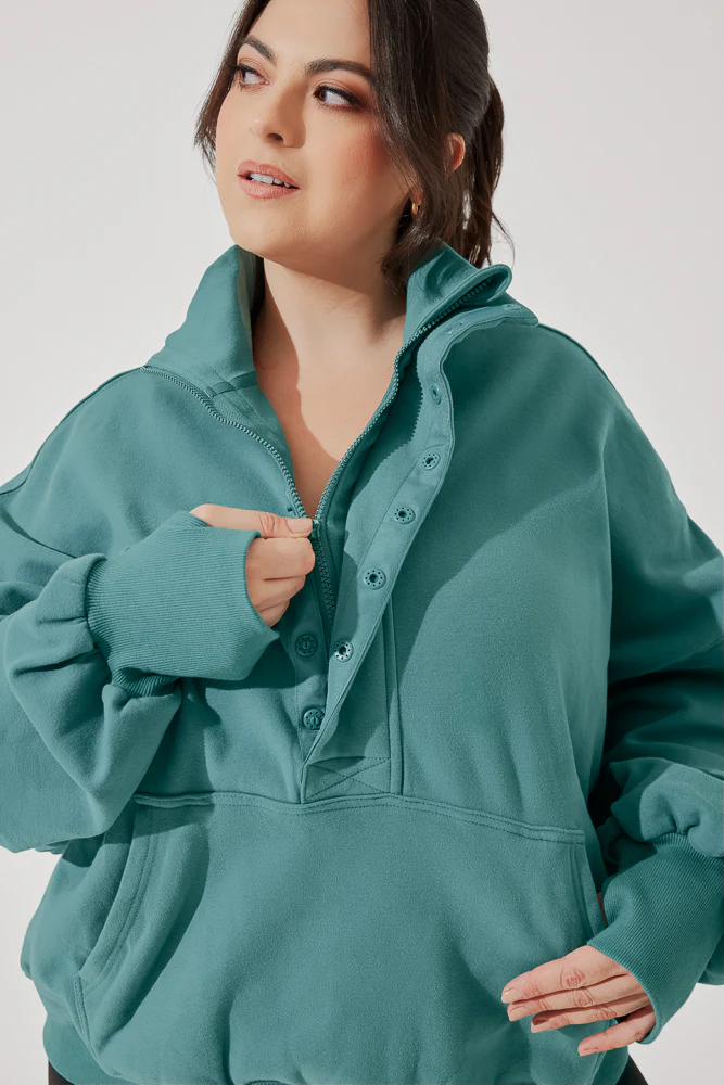 Ooey Gooey Half Zip Sweater - Turquoise - Image 10