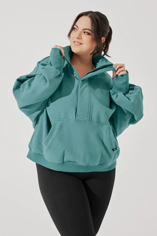 Ooey Gooey Half Zip Sweater - Turquoise - Image 3