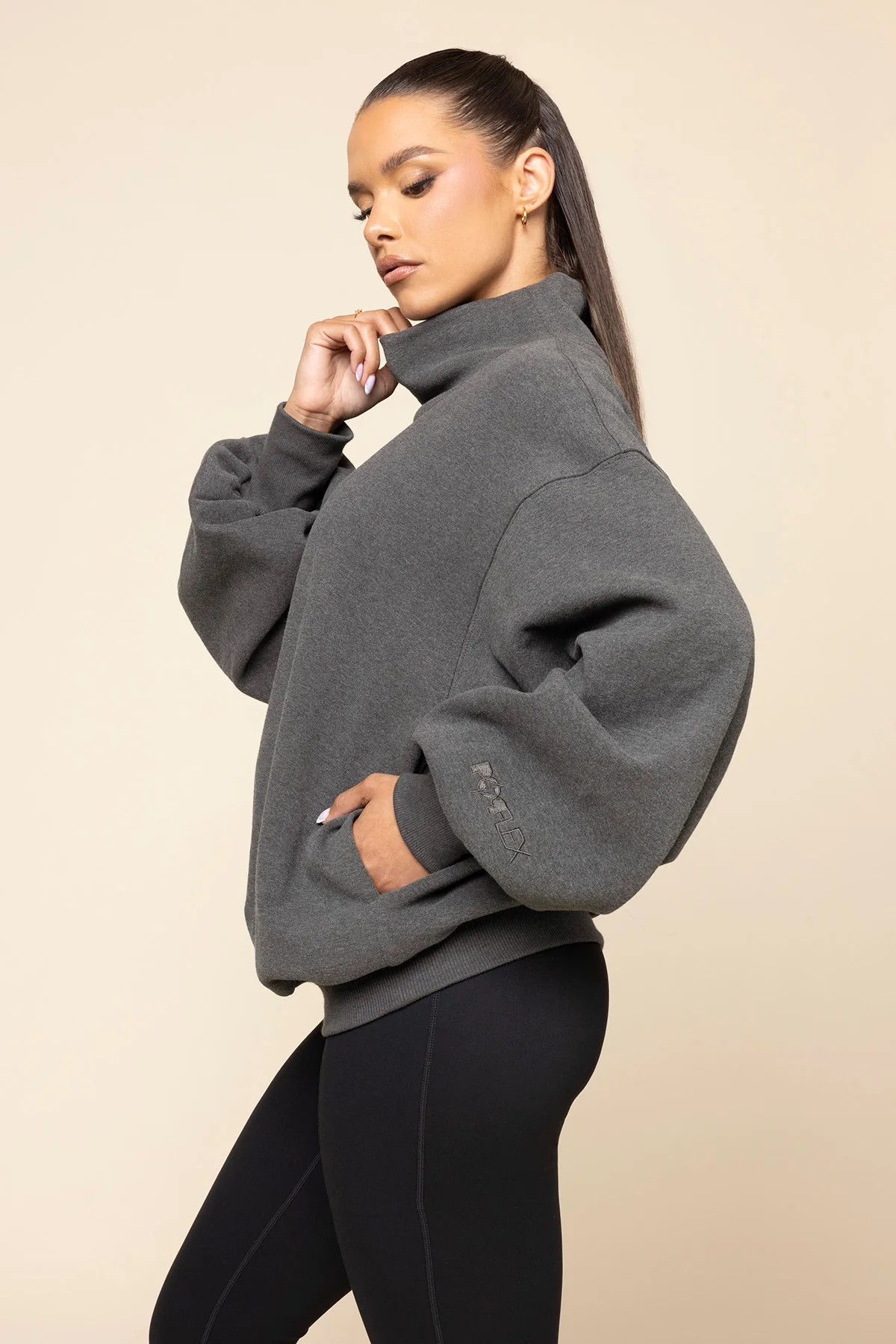 Ooey Gooey Mockneck Sweatshirt - Charcoal Heather - Image 3