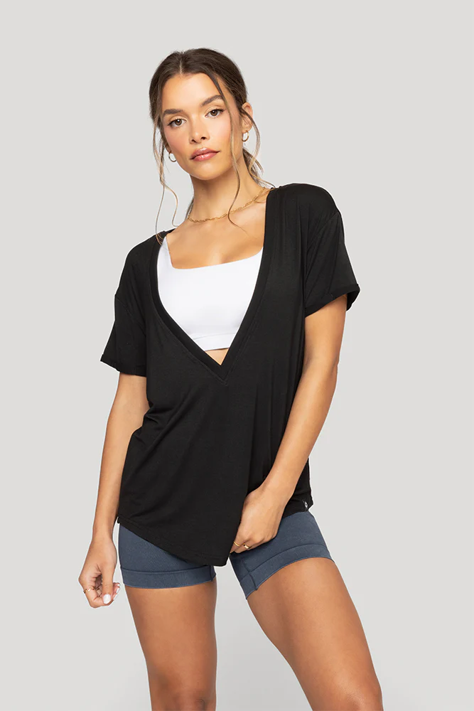 Reversible Deep V Tee - Black - Image 6
