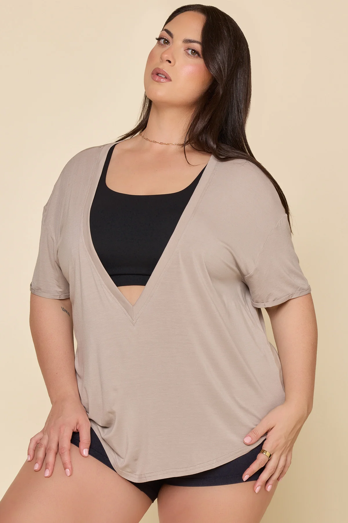 Reversible Deep V Tee - Cobblestone - Image 3