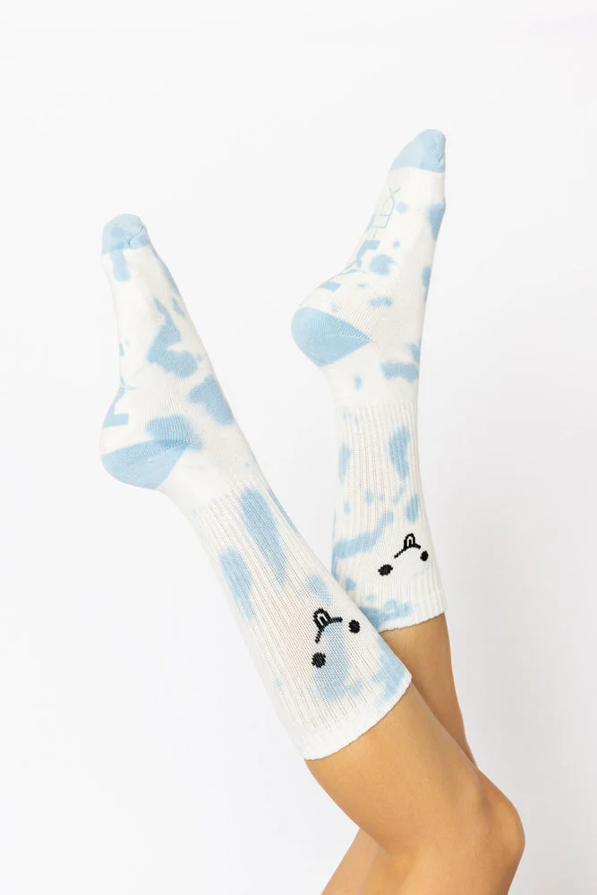 Silly Face Mid-Calf Gym Socks - Blue Tie Dye - Image 2