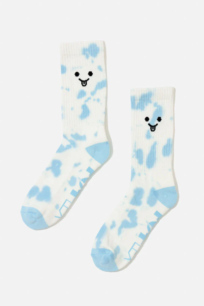 Silly Face Mid-Calf Gym Socks - Blue Tie Dye - Image 3