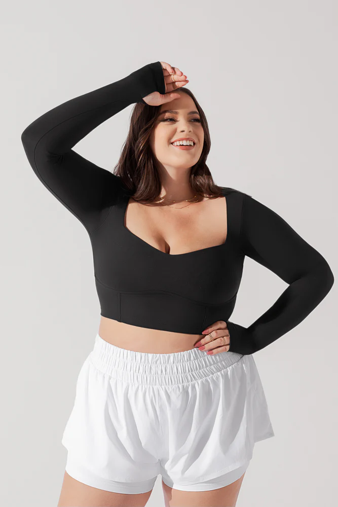 Sweetheart Long Sleeve Crop Top - Black - Image 10