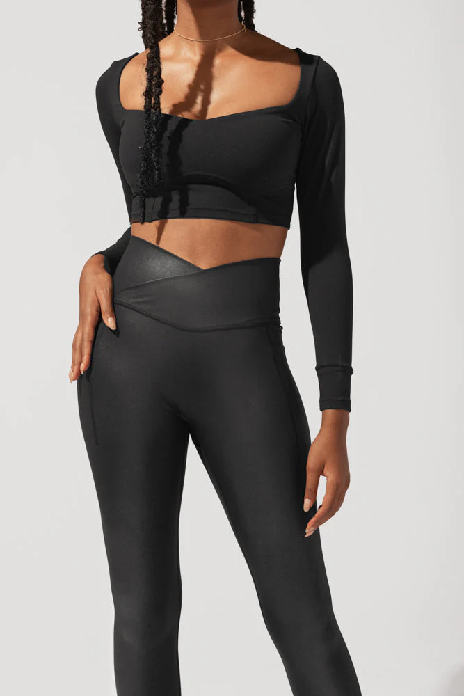 Sweetheart Long Sleeve Crop Top - Black - Image 13