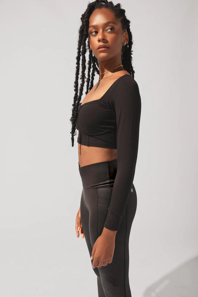Sweetheart Long Sleeve Crop Top - Black - Image 15