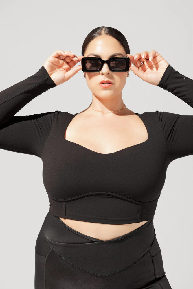 Sweetheart Long Sleeve Crop Top - Black - Image 16