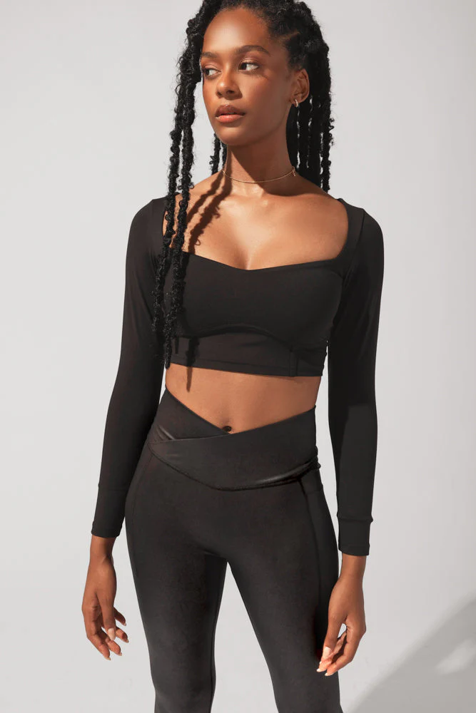 Sweetheart Long Sleeve Crop Top - Black - Image 3