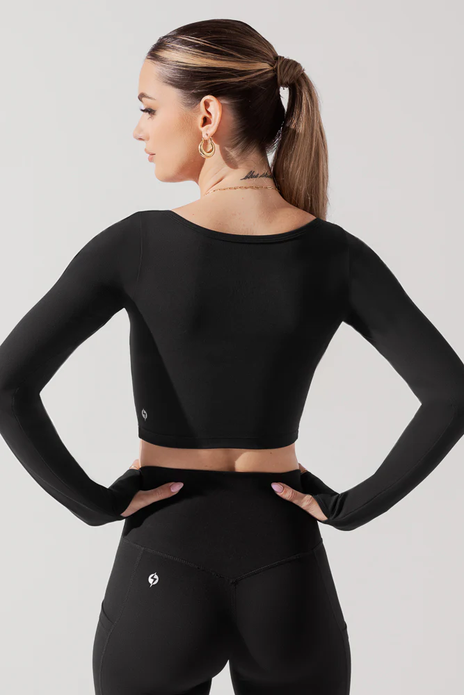 Sweetheart Long Sleeve Crop Top - Black - Image 4