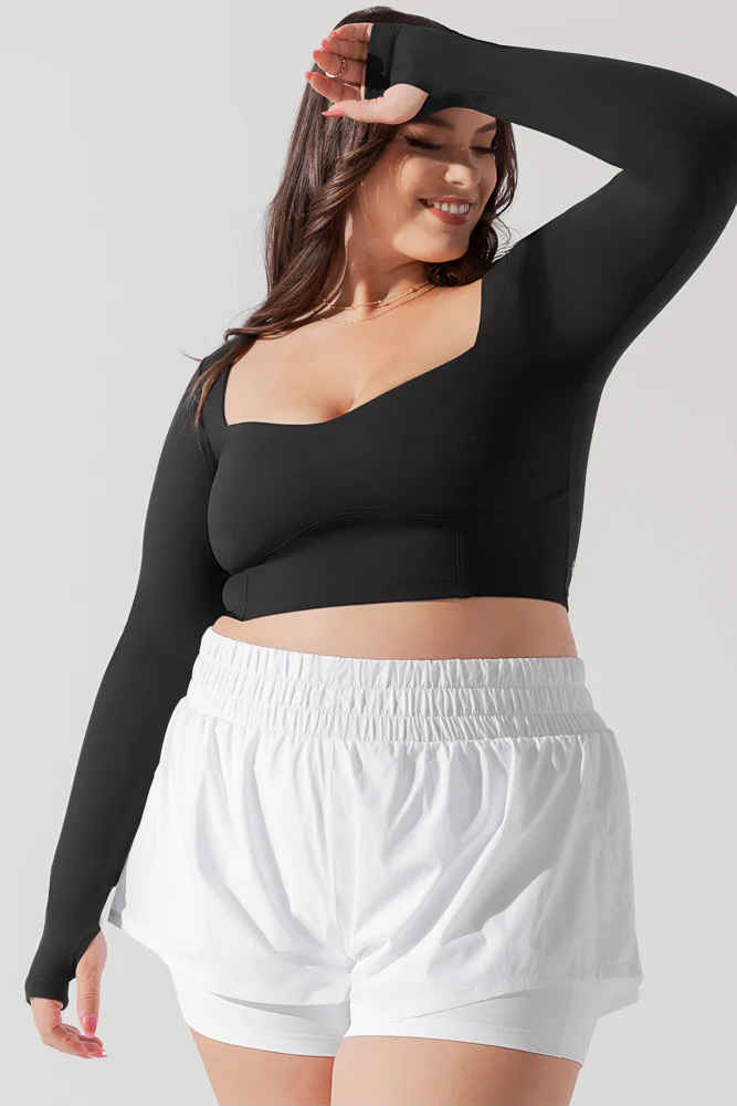 Sweetheart Long Sleeve Crop Top - Black - Image 5